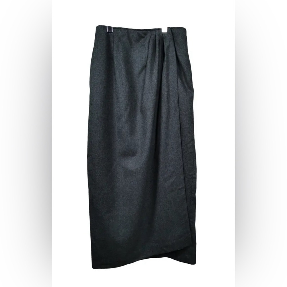 RALPH LAUREN 70s Wool Wrap Maxi Skirt Pleated Detail Asymmetrical Hem Black 10 - Picture 3 of 15